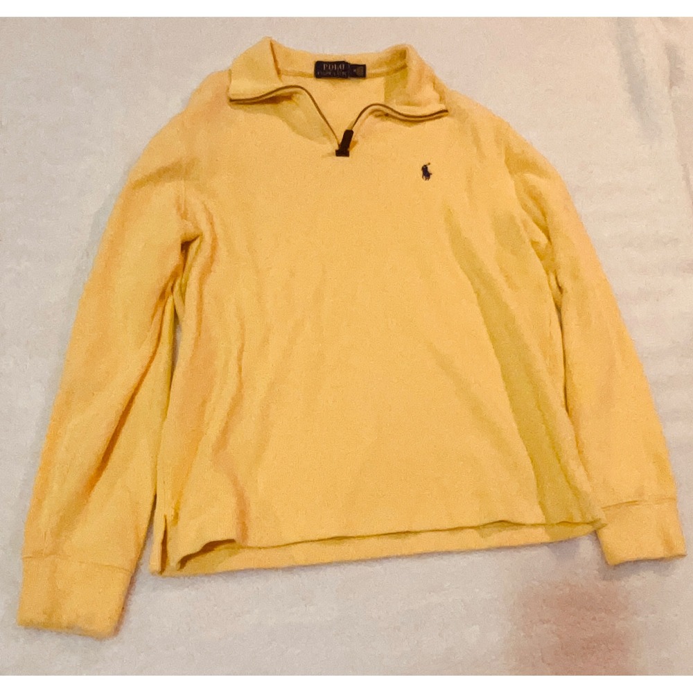 Polo Ralph Lauren Mens Yellow Quarter Zip Pullover Ribbed Cotton Sweater Size M